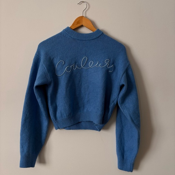 H&M Blue Embroidered 'Couleurs' Knit Sweater - Picture 2 of 7